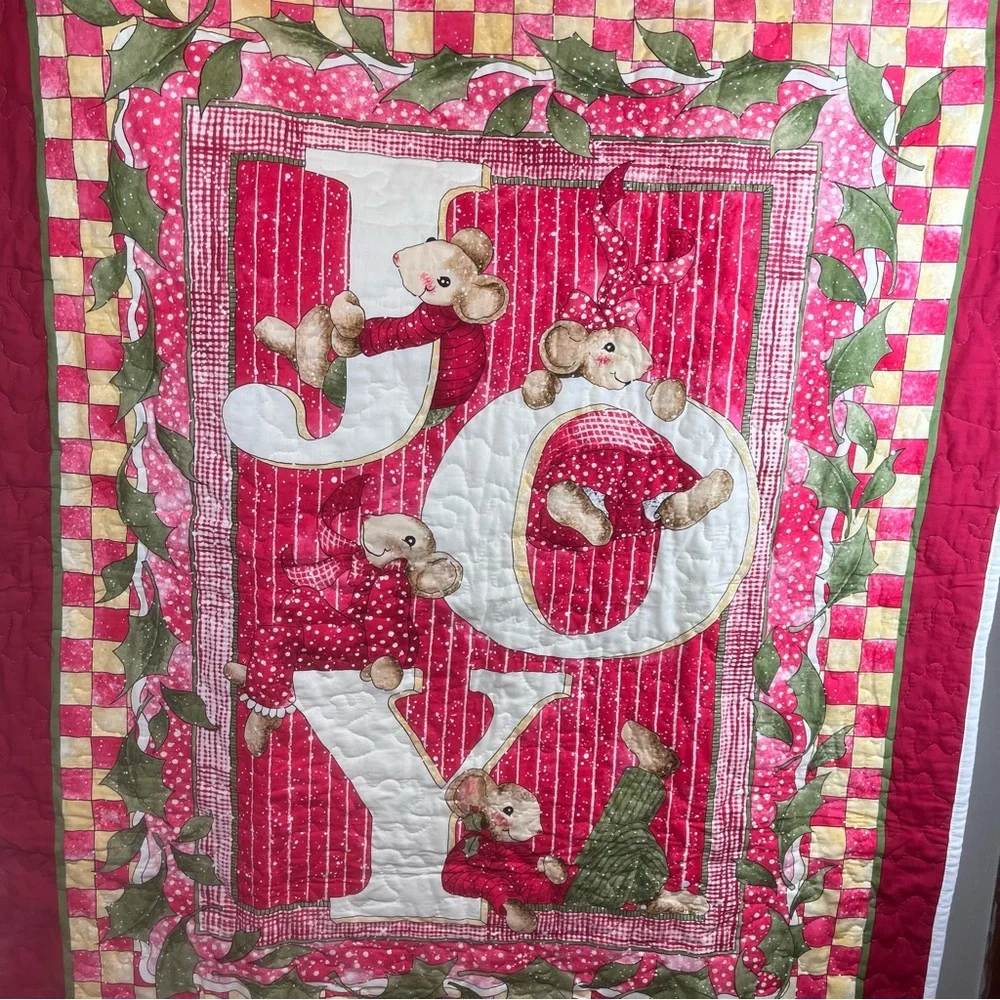 Handmade Quilt Christmas JOY Mice & Holly-small size